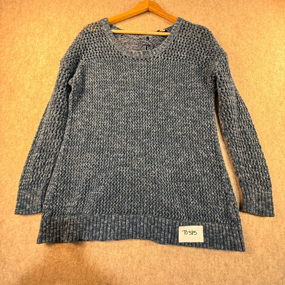 Lucky Brand Blue Marled Open Knit Pullover Sweater Womens Large Scoop Neck L